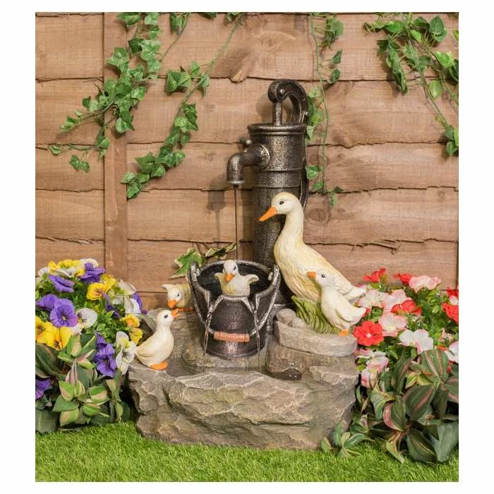H56cm Duck Family at Old Tap Water Feature with Lights by Ambienté - Image 2