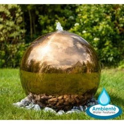 H45cm Copper Effect Sphere Stainless Steel Water Feature - by Ambienté