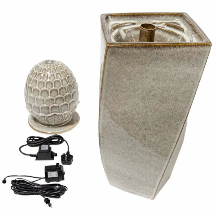 H86cm Grey Olvera Pineapple Ceramic Water Feature with Lights by Ambienté - Image 5