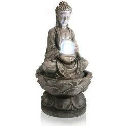 H66cm Buddha & Crystal Ball Water Feature with LED Lights | Indoor/Outdoor Use by Ambienté
