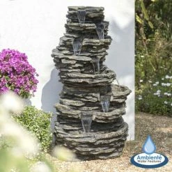 H147cm 8-Tier Rock Cascade Water Feature with Lights | Indoor/Outdoor Use by Ambienté