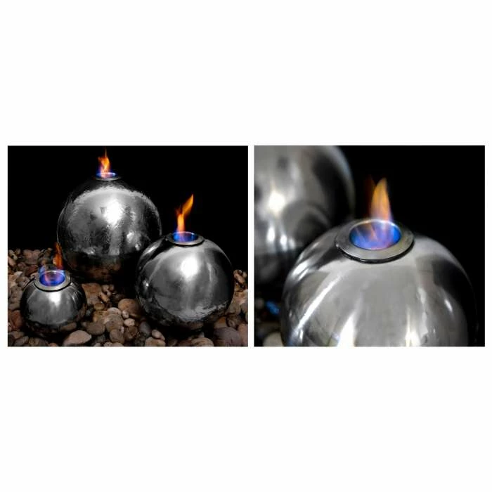 H59cm Magma Triple Sphere Stainless Steel Fire & Water Feature | Indoor/Outdoor Use by Ambienté - Image 2