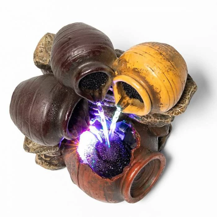 H27cm Triple Trickle Honey Pots Water Feature with Lights | Indoor/Outdoor Use by Ambienté - Image 3