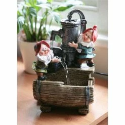 H28cm Garden Helpers Pump & Barrel Water Feature with LED Light by Ambienté