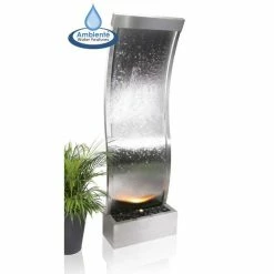H183cm Curved Stainless Steel Water Wall Cascade | Indoor/Outdoor Use by Ambienté