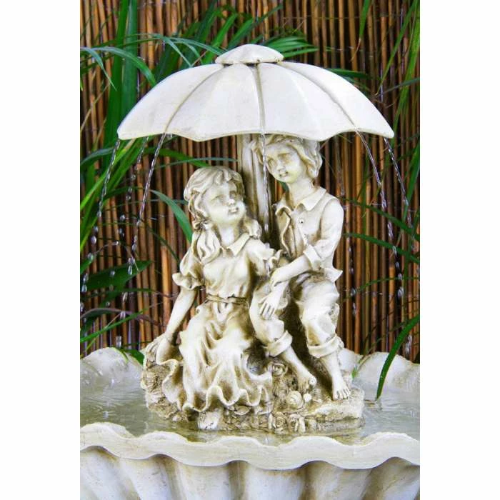 H93cm Rainy Days Ivory Effect Bird Bath Fountain with Lights - Image 3