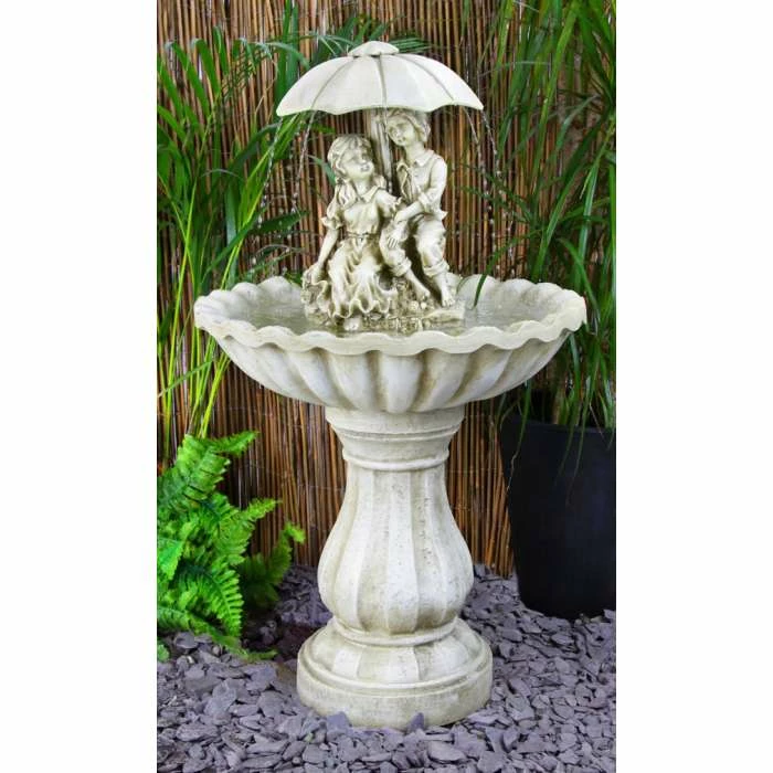 H93cm Rainy Days Ivory Effect Bird Bath Fountain with Lights