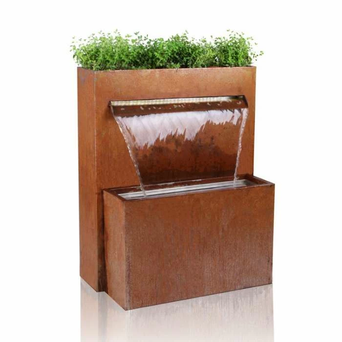 H89cm Langley Corten Steel Waterfall Cascade Planter with Lights by Ambienté