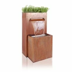 H89cm Halton Corten Steel Waterfall Cascade Planter with Lights by Ambienté
