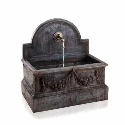 H104cm Almeria Concrete Trough Water Feature with Classic Spout | Indoor/Outdoor Use by Ambienté