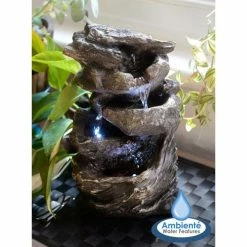 H28cm Hayal 3-Tier Cascading Tabletop Water Feature with Lights | Indoor Use by Ambienté