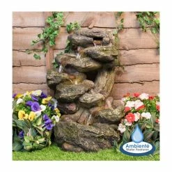 H55cm Dakota Falls Rock Effect Cascading Water Feature with Lights by Ambienté