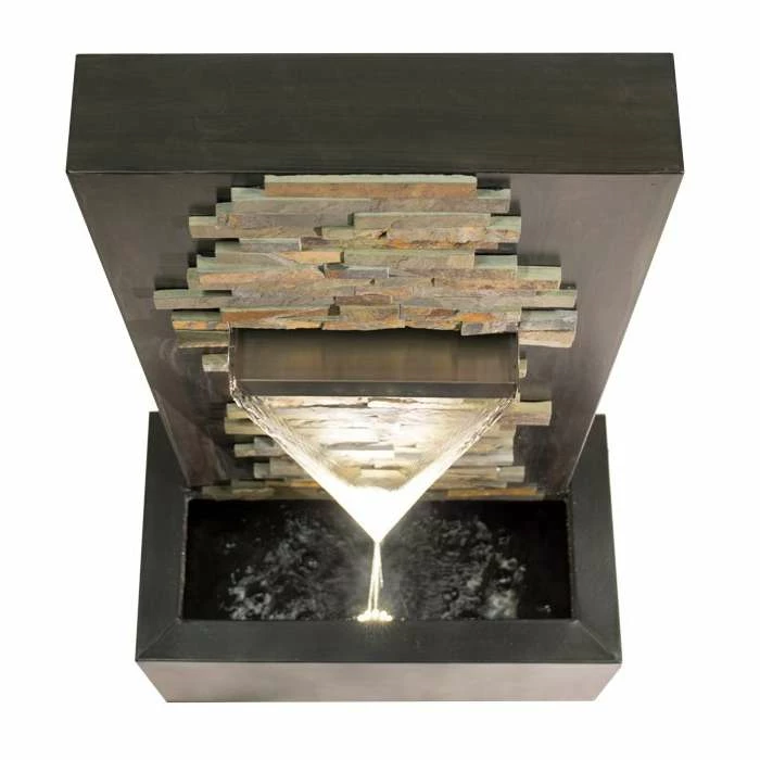 H100cm Dante Zinc & Stone Water Feature with Lights | Indoor/Outdoor Use by Ambienté - Image 4
