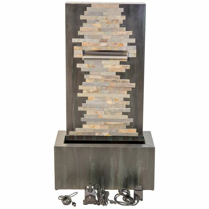 H100cm Dante Zinc & Stone Water Feature with Lights | Indoor/Outdoor Use by Ambienté - Image 8