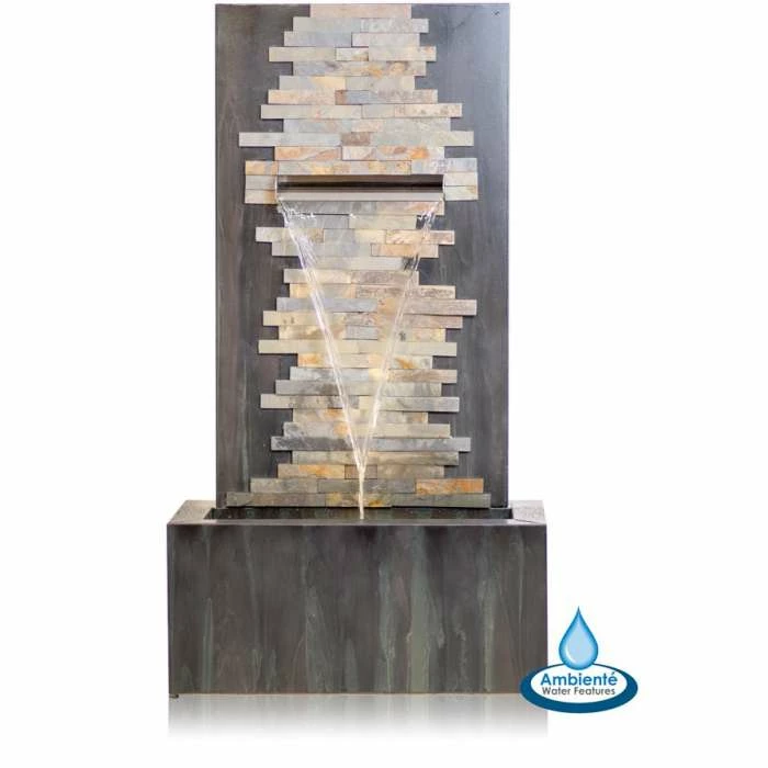 H100cm Dante Zinc & Stone Water Feature with Lights | Indoor/Outdoor Use by Ambienté