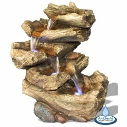H51cm Nebraska Falls 4-Tier Log Cascade Water Feature with Lights by Ambienté
