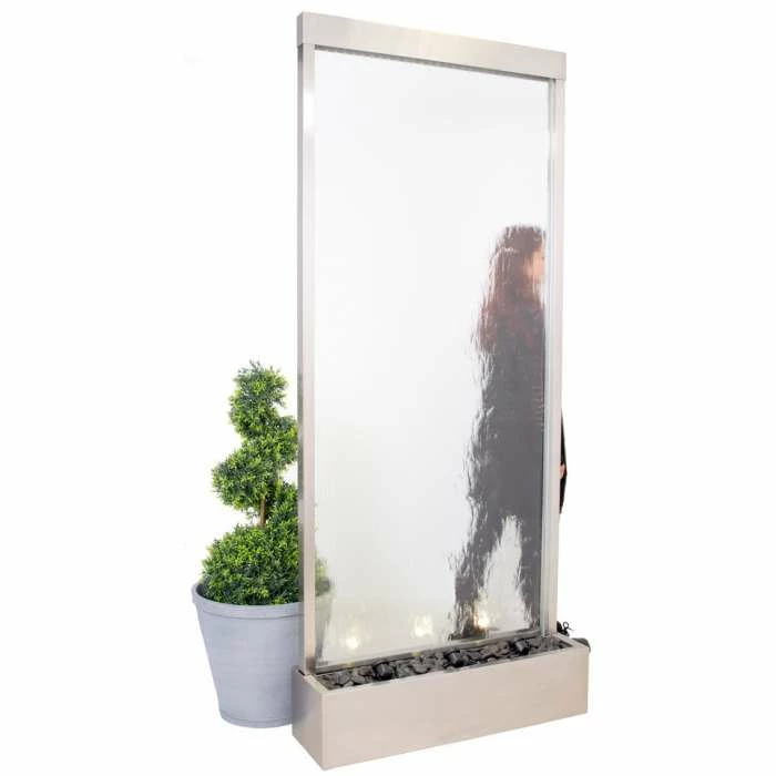 H213cm The Big One Brushed Stainless Steel & Glass Water Wall | Indoor/Outdoor Use by Ambienté - Image 5
