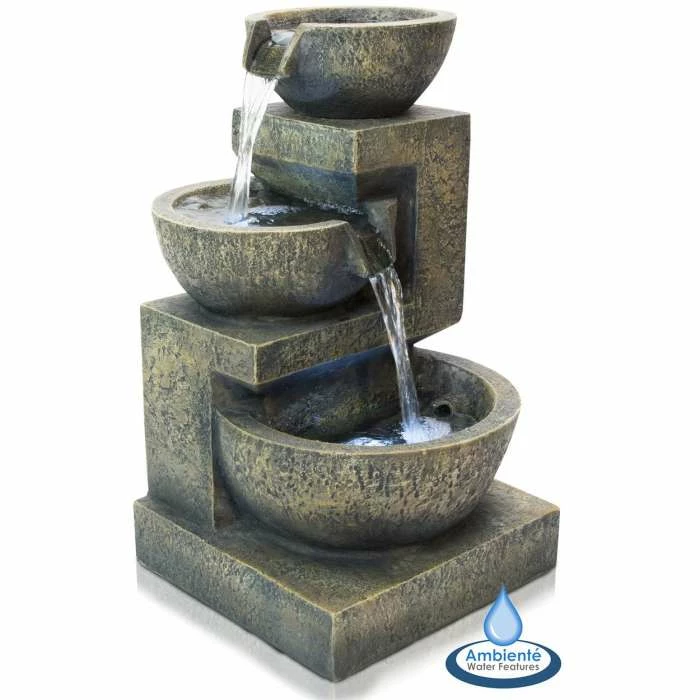 H48cm Kendal 3-Tier Cascading Water Feature with Lights | Indoor/Outdoor Use by Ambienté